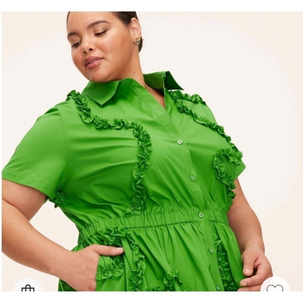 Kate Spade xTarget Green Ruffle Dress Midi Button Front Short Sleeve Sz M - Picture 4 of 4